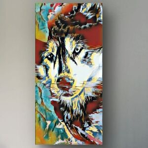 "Rosco", Original Abstract By MalloryJane. Colorful 24"x12" Canvas, Malamute Art